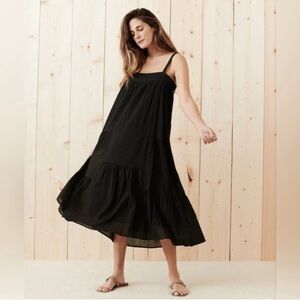 JENNI KAYNE Seersucker Summer Midi Dress/Black